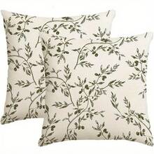 2 vỏ gối bằng polyester in hình cành ô liu và quả mọng - kích thước 18*18 inch, thiết kế một mặt, không kèm ruột gối. - 2pcs - Xem 3