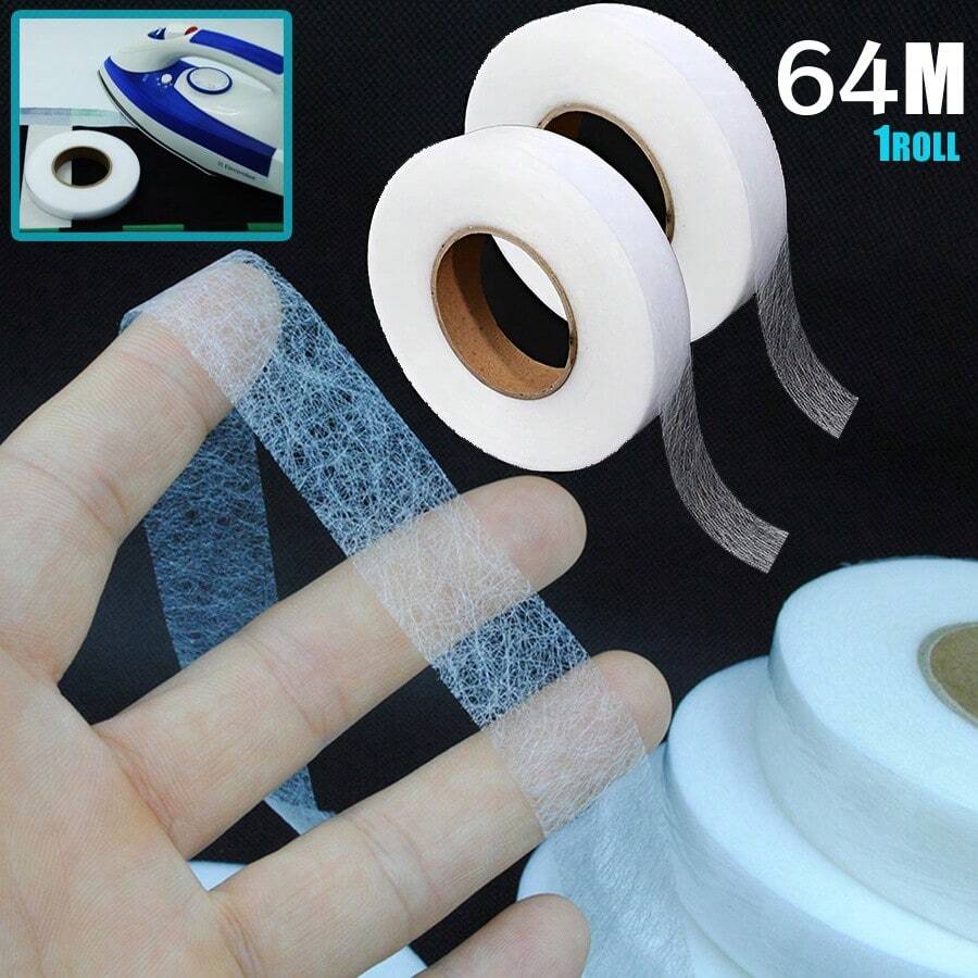 64米/卷自粘式缝纫胶带，熨烫式服装长度缩短胶带，适用于牛仔裤、帽子、服装下摆粘合双面胶缝纫工具