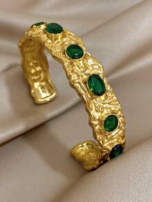 18K镀金不锈钢祖母绿和立方氧化锆手镯套装，略微偏大，可调节，适合作为母亲节礼物、教师节礼物、夏季旅行和海滩配饰、波西米亚风格珠宝、派对/舞会/日常佩戴、返校礼物、生日礼物、伴娘礼物、骄傲月配饰。 - 彩色 - 查看 12