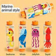 4-Sided Rotating Wooden Puzzle Toy, Animal & Transportation Theme Early Education Building Blocks, Educational Gift - Multicolor - View 14