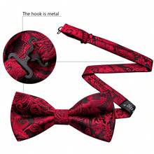 Red Paisley Pre-Tied Bow Tie Pocket Square Cufflinks Set For Men Wedding Formal Party - Red - View 3