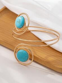 Bracelet de mode en fer de couleur or avec spirale en turquoise pour femmes - Doré - Voir 4