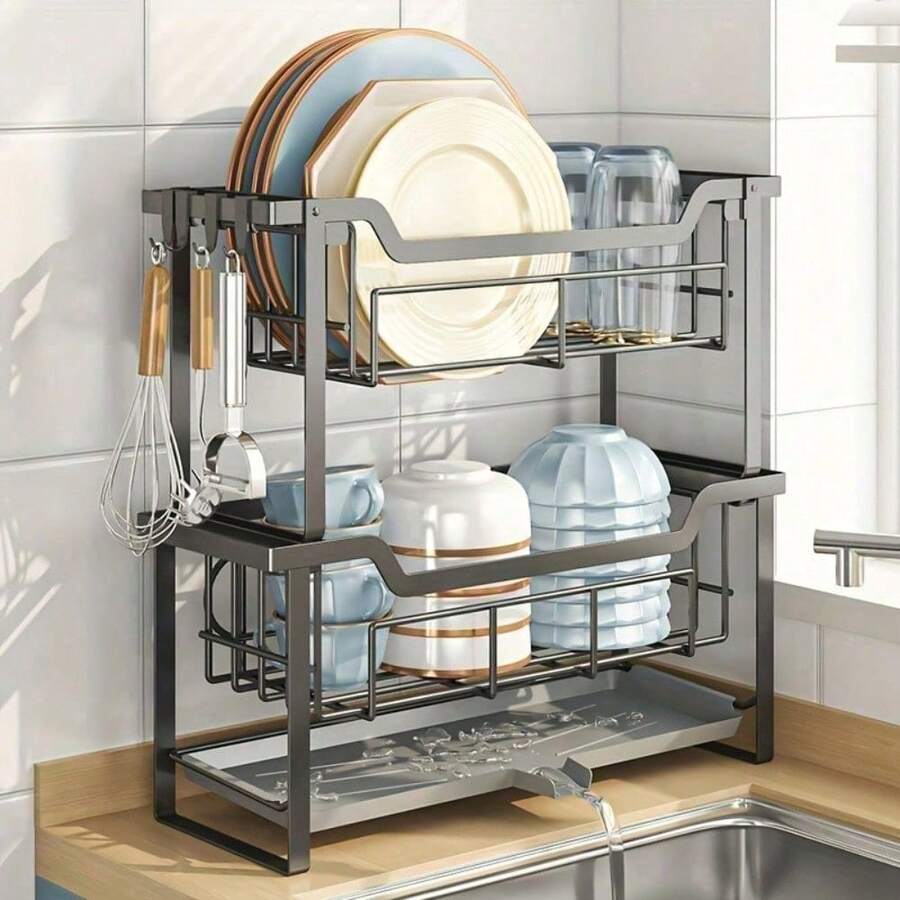 1 pezzo Rastrelliera per asciugare i piatti da cucina, organizer da lavello moderno e minimalista, senza installazione richiesta, adatto per cucina, bagno, camera da letto, soggiorno, nero/bianco - Multicolore - Visualizzare 1