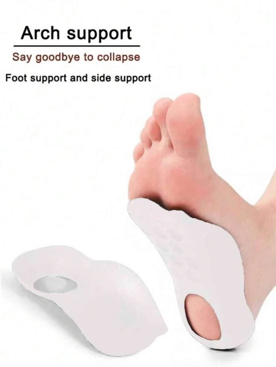 QKC 1 Pair Arch Support Massage Insoles, Shock-Absorbing Sports Shoe Inserts, Effectively Comfortable Foot Support, Suitable For Running, Standing And Daily Use - White - View 1