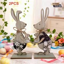 2D Wooden Mother & Baby Rabbit Figurine, Easter Bunny Desktop Decor, Warm Home Decoration For Spring - View 5