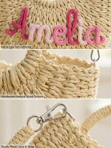 Customized Straw Beach Bag, Bridesmaid Beach Bag, Customized Gift Tote, Customized Straw Handbag, Wedding Party Gift, Flower Girl Basket - Multicolor - View 9