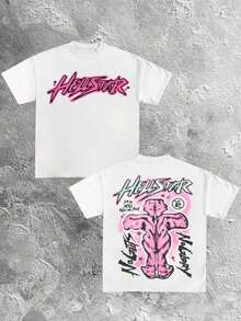 Double-Sided Digital Printed T-Shirt With "" Branding Motif 1Pcs Casual Soft Short Sleeve Pure 100% Cotton  T - Shirt ,Unisex Print Y2K Crew Neck T Shirt For Women, Holiday, Vacation, Spring, Festival,Graphic Tees,Vintage T Shirts,Free Shipping,100% Cotton - 白2 - 查看 7