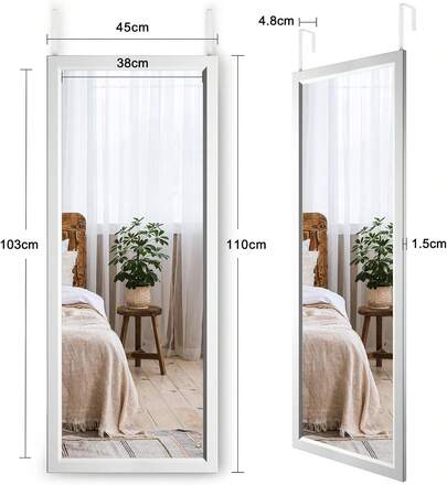 Sour Lemon Mirror Full Lengths 110x40CM, Over The Door Hanging Wall Mirror, Mounted Dressing Mirror Wall, Floor Standing Leaning Mirror, Large Body Mirror For Bedroom, Bathroom, Hallway Modern Home Decor