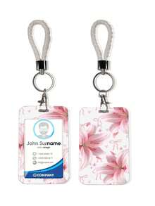 1pc ABS Pink Lily Flower Card Holder, High-Quality Student/ID Card Protector With Woven Lanyard, Lightweight & Portable For Commuting, Office, Daily Use - Rectangle - View 9