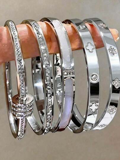 2026 New Stainless Steel Rhinestone Inlaid Bracelet Set For Men, Versatile Luxury Accessory, Hypoallergenic, Unique Design, Ideal Gift