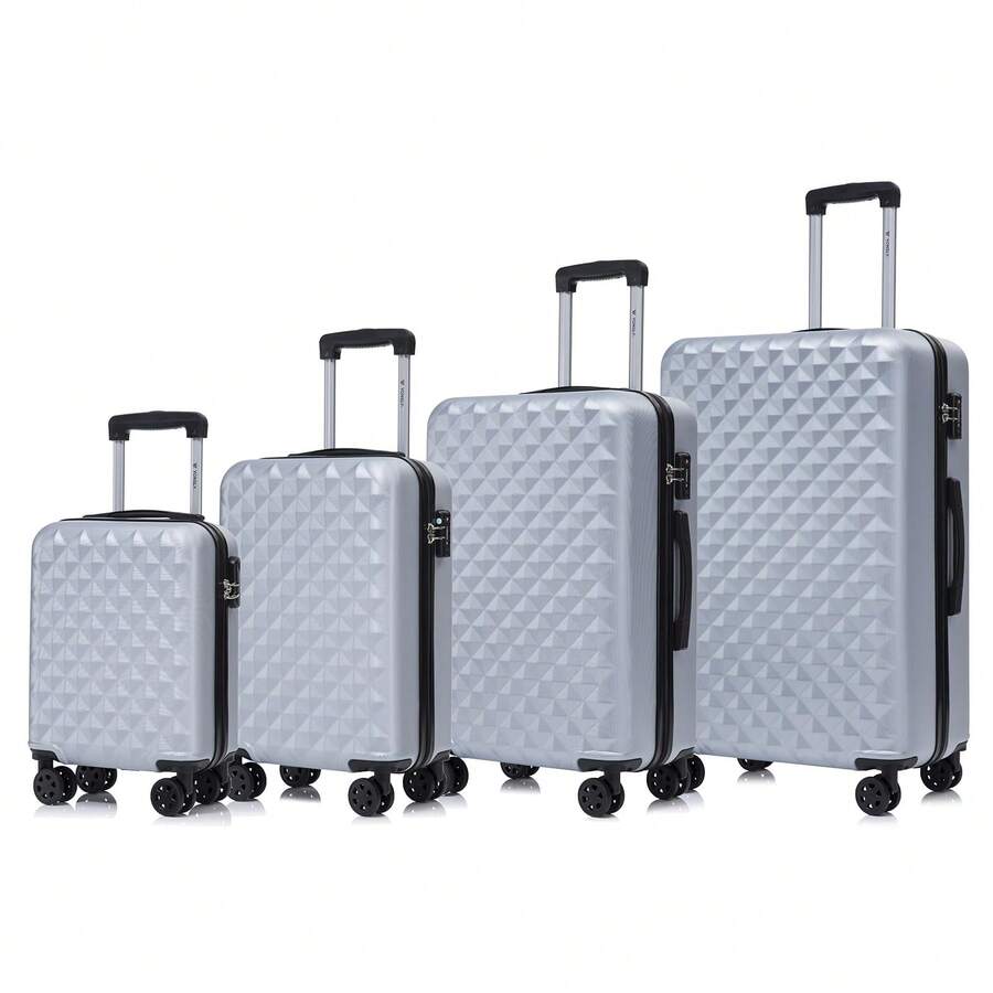 YONSLY 4‑Piece Suitcase Set 16/20/24/28 Inches With TSA Lock YKK Double Repair Zipper 4 Silent 360° Wheels Mesh Pocket Soft Rubber Handle For Trips - 銀色 - 查看 1