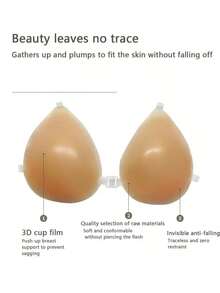 Invisible Self-Adhesive Thick Silicone Breast Petals With Waterdrop Shape Cups And Anti-Bump Nipples, Transparent Shoulder Straps, Breast Lift And Backless Push Up For Evening Dress, Wedding Dress And Swimming Wear - Apricot - View 8