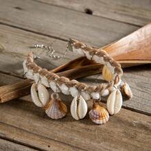 imoli 1pc Bohemian Style Polyester Braided Rope Acrylic Scallop Anklet, Suitable For Women Beach Holiday Jewelry - 29382-ank-colour - View 5