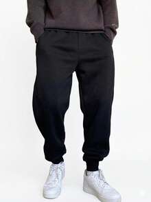 Men's Sweatpants, Winter Fashion, Cold Weather - 男士黑色運動褲 - 查看 2