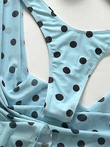 Bộ bikini 3 mảnh chấm bi xanh đen gợi cảm và thời trang, gồm áo quây điều chỉnh được + quần bơi cạp cao + quần ống rộng ôm sát, đồ bơi cần thiết cho kỳ nghỉ hè được các blogger khuyên dùng. - Màu xanh lam - Xem 6