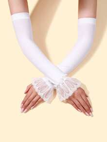 Puños de manga con encaje hueco y diseño floral de hojas para mujeres, fundas de manga de gasa transparente y ligera, de moda para uso diario, citas, cumpleaños, bodas, guantes, fiestas - Multicolor - Ver 2