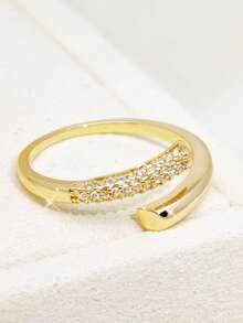 1pc Fashion Design Gold-Plated Copper Ring With Zirconia Stones, Women's Ring - A Gold Double-layered Ring - View 1