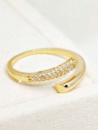 1pc Fashion Design Gold-Plated Copper Ring With Zirconia Stones, Women's Ring