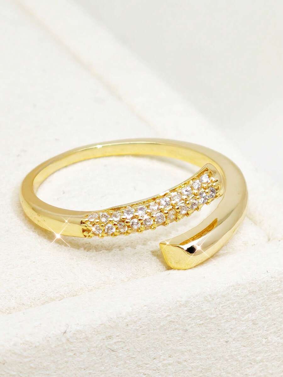 1pc Fashion Design Gold-Plated Copper Ring With Zirconia Stones, Women's Ring - A Gold Double-layered Ring - View 1
