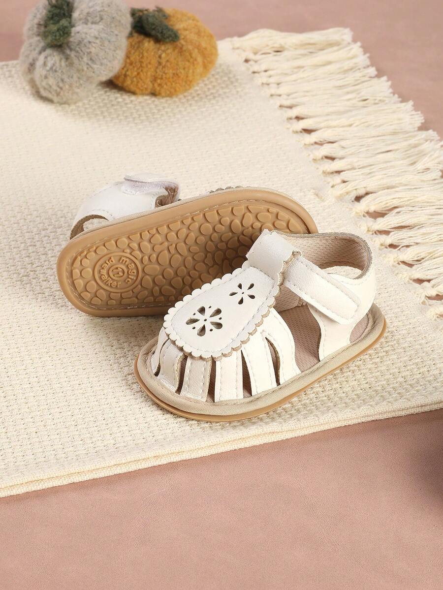 1双婴儿鞋，系带镂空设计，简约百搭凉鞋，适合夏季穿着 - 白色 - 查看 1