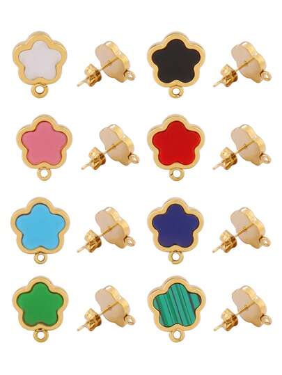 4件套不锈钢花朵耳钉 时尚五叶草耳钉底座 DIY珠宝制作配件