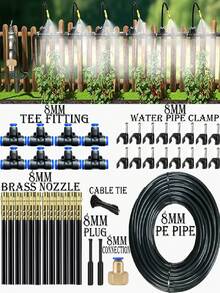 Automatic Misting Irrigation Kit, Made Of Durable Plastic, Includes 5/8" Garden Hose, Bendable Brass Nozzle, Easy To Install, 360° Adjustable Brass Misters, Suitable For Gardening Irrigation Systems, Plants, Raised Beds, And Greenhouses, Applicable For Lawns, Yards, Greenhouses, Farmlands, Vegetable Gardens, Flower Beds, And Orchards - Automatic Irrigation Kit - View 2