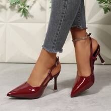 Women's Fashion Pointed Toe Buckle Hollow-Out High Heel Sandals - Burgundy - View 5