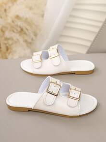 1双欧美新款夏季儿童金属扣单带凉鞋 - 米色 - 查看 5