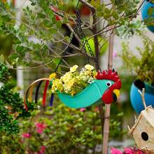 1pc Cast Iron Rooster Hanging Planter, Outdoor Patio Decor, Succulent Pot, Gardening Ornament, Easter Decoration, Spring Gardening Accessory - A - View 5