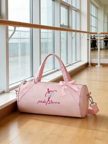 1pc Small Fashion Embroidered Dance Bag, Shoulder Bag, Travel Bag, Team Bag, Latin Ballet Bag, Fitness Bag, Travel Bag, Fashion Embroidered Ballet Dancer Matching Letter Design, Lightweight And Durable, Available In Pink And Purple, Zipper Opening, Polyester Lining, Adjustable Shoulder Strap, Suitable For Dance, Yoga, Travel And Daily Commute. - Multicolor - View 5