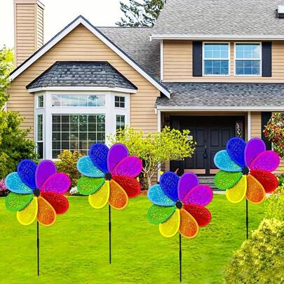 1pc Colorful Sequin 8-Leaf Pinwheel, Garden Landscape Decor Pinwheel, Outdoor Photo Prop Pinwheel Ornament, Yard Art Decoration Stake