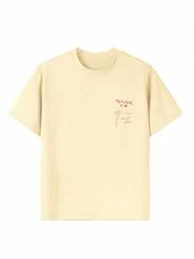 Tween Girls' Casual Graphic Print Crew Neck Short Sleeve T-Shirt, Summer Top - Apricot - View 8