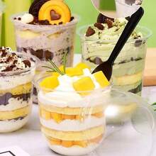 10pcs20pcs/30pcs U-Shaped Cake Cups With Lids, Ice Cream Cups, Juice Cups, Fruit Milk, Milk Tea Cups, Super Cute Round Mini Heat-Resistant Cups - Transparent - View 6