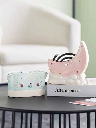 1个陶瓷新月形蚊香架，可爱创意室内家居装饰，易于清洁的桌面摆件