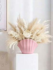 1pc Shell Shaped White Vase Decor - Rounded Edges, Shatter-Resistant Round Vase, Suitable For Home, Office, Wedding, Party, Dining Table Centerpiece Decoration, Elegant Wave Shell Plastic Vase - A - View 4