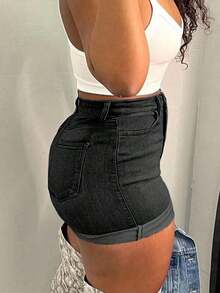 Fashionable Peach-Shaped Women's Minimalist All-Match Versatile Denim Shorts Casual Summer - 黑色 - 查看 5
