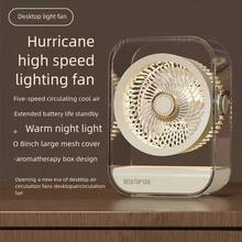 5-Speed Rotating Desk Fan With Night Light, USB Rechargeable Portable Desktop Air Conditioner Fan For Home, Office, Camping, Hiking - Desk Fan - View 3