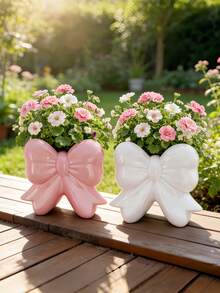 1pc/2pcs Bow Shaped Flower Pot, Outdoor Gardening Decor Planter, Creative Greenery Container, Mother's Day Gift, Suitable For Living Room, Desk, Balcony And Garden Decoration - Bow - View 1