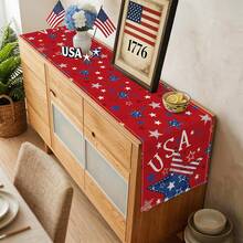 1pc Red Star Patriotic Memorial Day/4th Of July Table Runner, Independence Day Holiday Kitchen Dining Table Decor For Family Gathering - Red - View 4