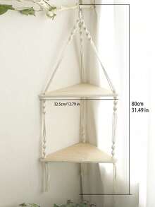 1件装墙角置物架，天然木质，波西米亚风格手工编织白色绳索米色悬挂式置物架，可用于装饰展示、收纳整理，适用于卧室、浴室、办公室、客厅等场所，也可用于户外装饰，适合作为圣诞节礼物、万圣节礼物及各种节日礼物。 - 彩色 - 查看 6