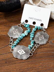 1pc Western Cowboy Boho Vintage Turquoise Beaded Hat Chain, Unique Hat Accessory,Summer - Multicolor - View 6