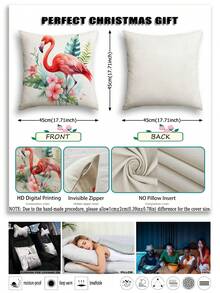 4pcs Vintage Linen-Feel Palm Leaf & Flamingo Pattern Decorative Pillow Covers, Hidden Zipper, Machine Washable, Home Decor Throw Pillow Covers For Sofa, Living Room, Bedroom, No Pillow Insert - Multicolor - View 11