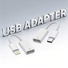 旅行便攜式 USB 相機連接器 TypeC/Lightning OTG 轉接線，可連接讀卡機、U 盤、鍵盤、滑鼠，免驅動即插即用，相容 Phone17/16 Pro Max/16 Pro/16 Plus/16/15/14/13/12/11/XS/XR/8/7/6/ 系列，白色接頭 - 白色 - 查看 1