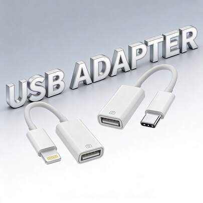 Bärbar USB-kameraadapter, typ-C/Lightning OTG-konverterare med kabel, plug-and-play-adapter för anslutning av kortläsare, U-disk, tangentbord och mus, kompatibel med iPhone 17/16 Pro Max/16 Pro/16 Plus/16/15/14/13/12/11/XS/XR/8/7/6, vit