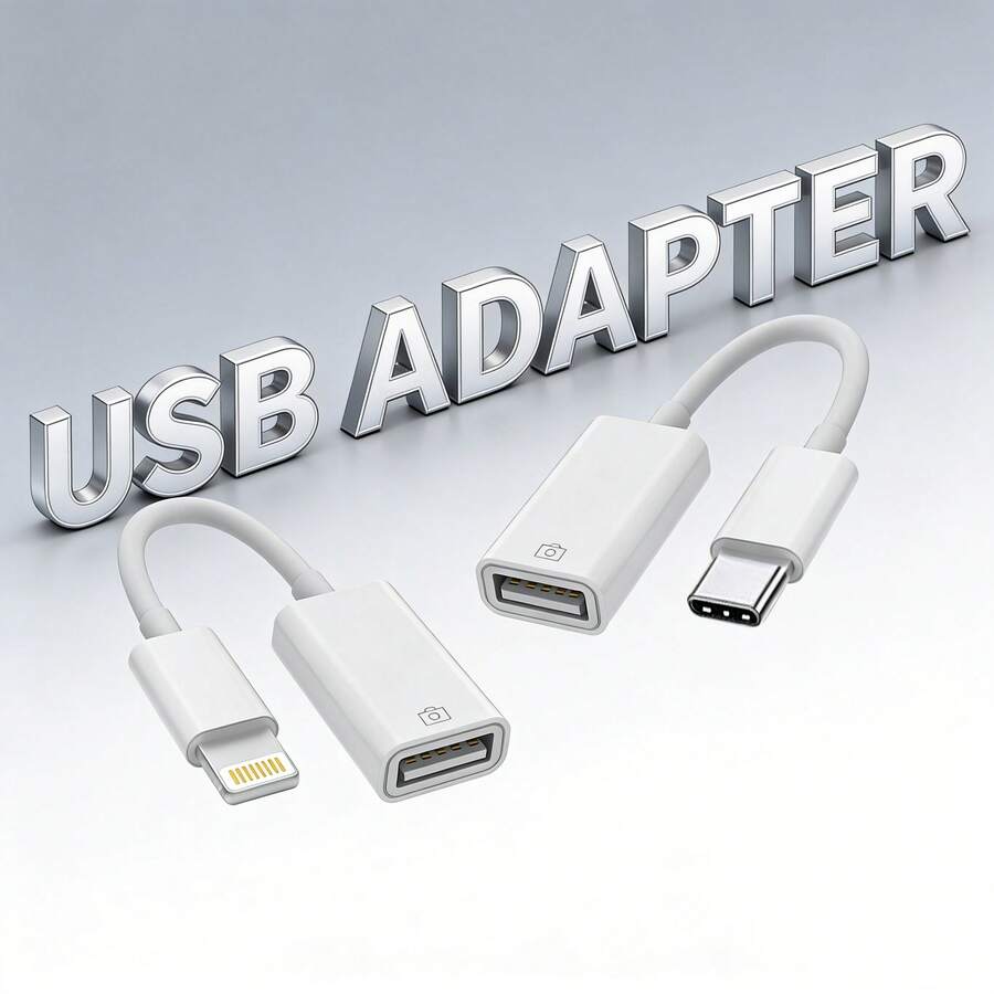 旅行便攜式 USB 相機連接器 TypeC/Lightning OTG 轉接線,可連接讀卡機、U 盤、鍵盤、滑鼠,免驅動即插即用,相容 Phone17/16 Pro Max/16 Pro/16 Plus/16/15/14/13/12/11/XS/XR/8/7/6/ 系列,白色接頭 - 白色 - 查看 1