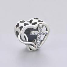 HuooNew 1 pièce Pendentif en forme de cœur et de croix "Je suis l'enfant de Dieu" en argent sterling 925, incrusté de perles religieuses en CZ. Convient pour bracelet, cadeau de foi chrétienne pour femmes, adapté pour le baptême/la confirmation, bijoux avec verset biblique - Argent - Voir 3