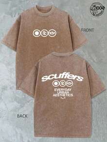 Men's Short-Sleeved T-Shirt With A Round Neck Made Of Pure Cotton With A Washed Finish, Perfect For A Retro Street Style In Summer, Suitable For Leisure, Sports, Fitness And Going Out. - 咖啡棕 - 查看 5