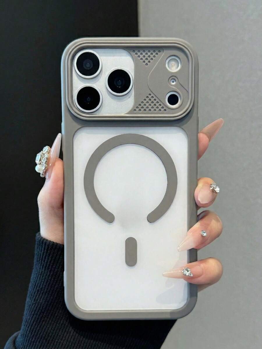 1pc Luxury Camera Protection Matte Semi-Clear Magnetic Phone Case Compatible With IPhone 17 16 15 14 13 12 11 Pro Max Soft Silicone Back Cover - Grey - View 1
