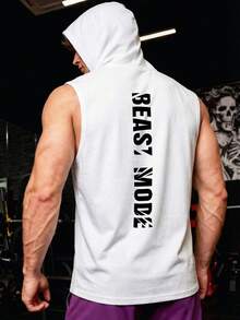 Áo hoodie không tay in chữ dọc Beast Mode, áo nam casual, trang phục thể thao đường phố Mỹ. - trắng - Xem 1