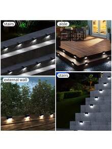 Luces solares para valla y escaleras, luces LED de ambiente nocturno, fácil instalación, adecuadas para vallas, escaleras, senderos, patios y jardines, hoteles, decoración de iluminación paisajística - Talla única para todos - Ver 8